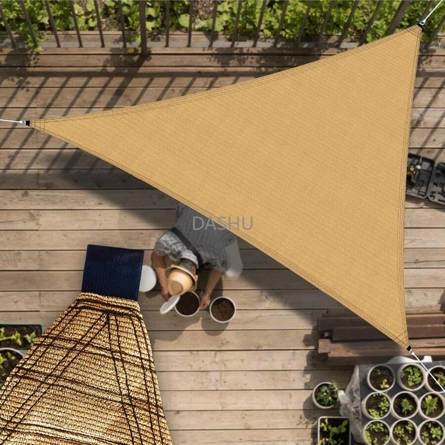 Mallas Velaria Triangular Raschel 90% - 2x2x2m Beige - Doble Bastilla y Jaretas Reforzadas, Protección UV, HDPE de Alta Densidad, Resistente al Sol y Desgaste, Ideal para Jardín y Exteriores - Beis - Ver 1