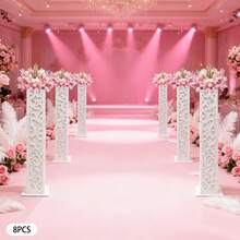 8 Pcs Flower Columns, 120cm/47.24 Inch Tall Carved Hollow-Out Wedding Basket Set, Auspicious Cloud Pattern, Flower Displays, Wedding Decorations, Birthday Parties - White - View 4