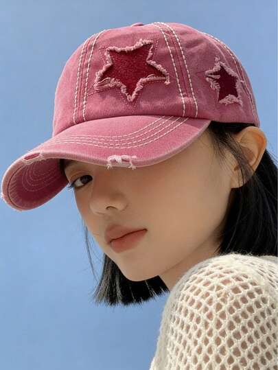 1pc Vintage Washed Distressed Five-Pointed Star Baseball Cap, Unisex Fashionable Snapback Hat, Breathable Sun Protection