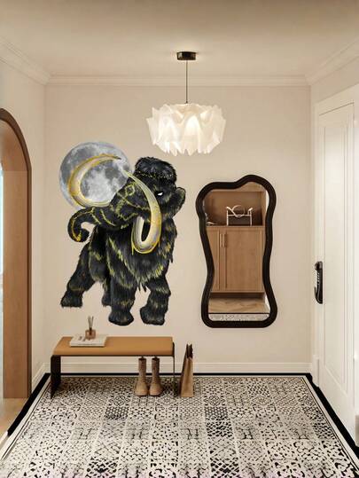 قطعتان ملصقات حائط ذهبية اللون بتصميم ماموث والقمر، قابلة للإزالة ذاتية اللصق بطبقة مطفأة لغرفة المعيشة والنوم وغرفة الأطفال، ديكور منزلي، ديكورات الربيع، هدية ديكور رامة، هدية عيد ميلاد/تخرج