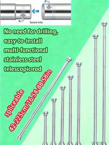 1pc Super Long Stainless Steel Extendable Curtain Rod, Shower Curtain Rod, Window Curtain Rod, Wardrobe Rod, Tension Rod, Drying Rack, Adjustable Curtain Rod, Spring Curtain Rod, No Drilling Required Bathroom Divider Spring Rod - Multicolor - View 20
