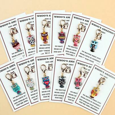 12pcs Cartoon Owl Keychain Set, Suitable For Handbags, Backpacks And Car Decoration. Ideal For Birthday, Wedding, Teacher's Day, Graduation Ceremony, Party Gifts And Owl-Themed Accessories. Comes With An Inspiring Greeting Card.