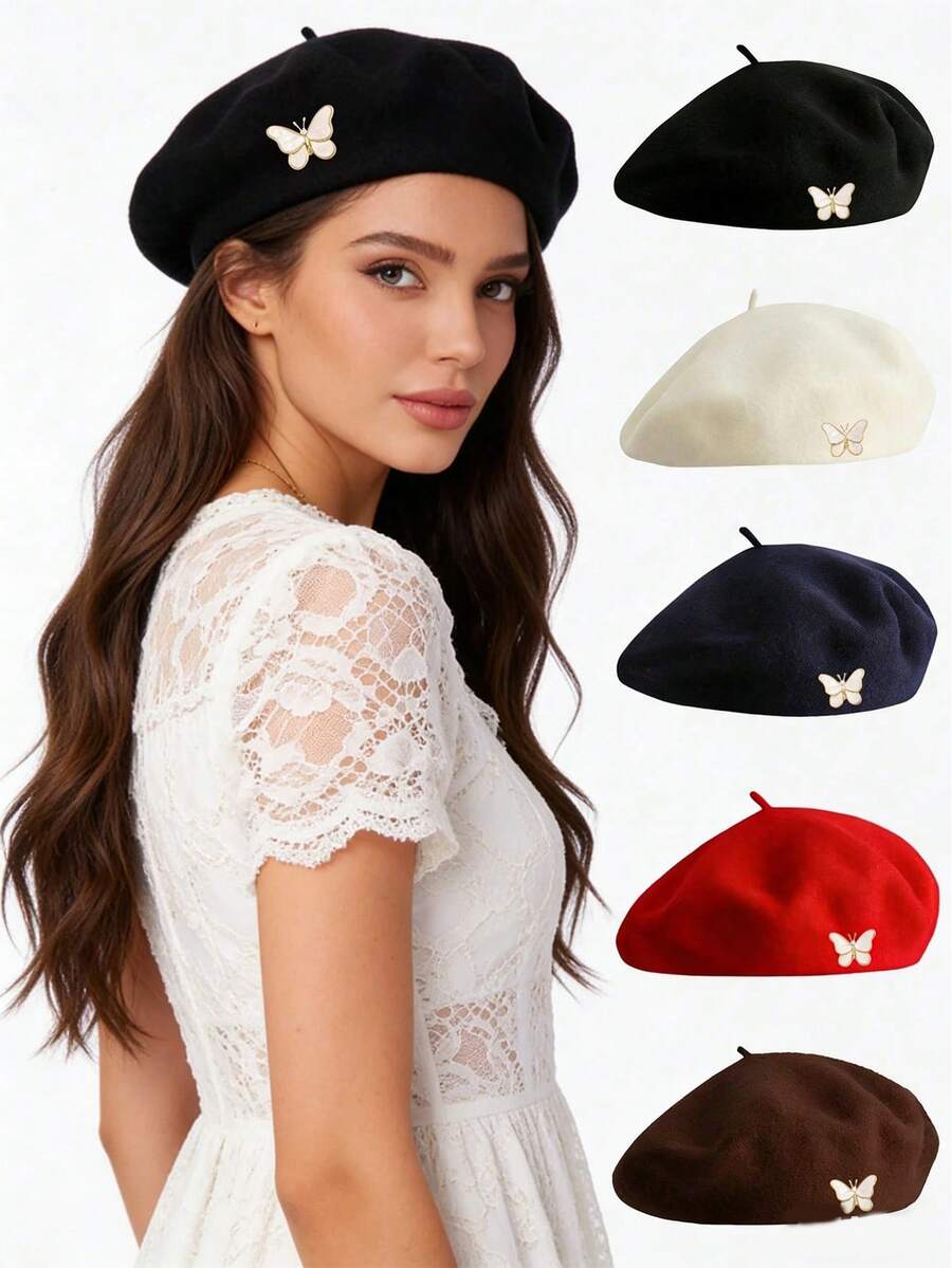 1 pièce Béret classique en fausse perle, accessoire essentiel pour l'automne/l'hiver, casquette polyvalente de type newsboy, design mode et minimaliste, été, plage - Multicolore - Voir 1