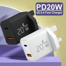 Cargador de pared de carga rápida GaN 20W PD Dual Type-C 1C1A con enchufe del Reino Unido, cargador rápido compatible con iPhone 12/13/14/15/16/17/Pro/Pro Max/Plus/X/SE3 Pro, Galaxy S25/S24 y otros dispositivos para el Día de los Caídos y el inicio del verano - Ver 2