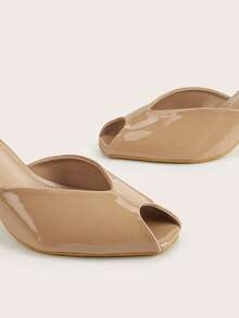 Minimalist Elegant Blue Open Toe Backless Stiletto High Heel Sandals - Apricot - View 3