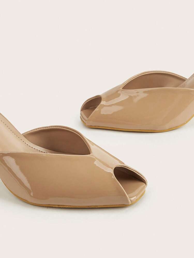 Giày sandal cao gót mũi hở, không gót, màu xanh dương, kiểu dáng tối giản, thanh lịch. - Màu be - Xem 3
