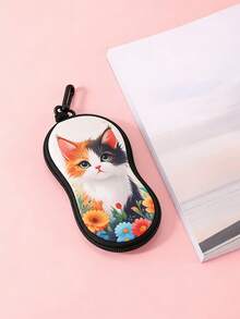 1 pieza Estuche de gafas de moda con estampado de gato negro, estuche de gafas portátil suave, caja de gafas de mujer, bolsa suave de gafas con cremallera y clip - Multicolor - Ver 19