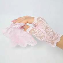 1 Pair Lace Wedding/Dance Decorative Short Fingerless Gloves For Women,Travel,Festival - Roses - View 10