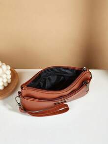 Cartera de mano larga de unicolor, bolsa con cremallera multifunción con múltiples compartimentos y ranuras para tarjetas - Marrón - Ver 4