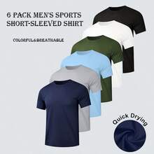 Veldtholos 6pcs Men's Breathable Athletic Short Sleeve T-Shirts-Moisture-Wicking Quick-Dry Workout Tops - PHA MÀU B - Xem 1