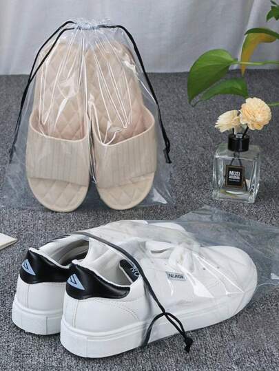 5/10/20pcs Transparent Drawstring Bags, Large Capacity Waterproof Portable Pouch For Shoes, Clothes, Toiletries And Other Items