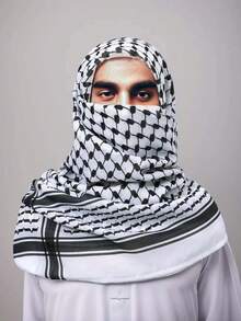 1pc Printed Alpha Head Scarf, Arabic Headscarf, Dubai Headwrap, Desert Handkerchief Shawl - Multicolor - View 8