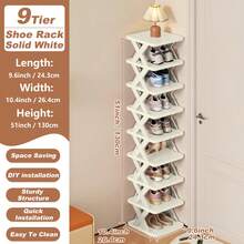 9/6 Tier Vertical Shoe Stand Space Saving Narrow Shoe Rack, Small Shoe Shelf, DIY Free Standing Shoes Storage Organizer For Entryway, Closet, Hallway, Easy Assembly And Stable In Structure, White Shoe Rack, Plastic Material, Consumables White Shoe Rack Birthday Gift - trắng - Xem 12