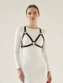 1件装女士皮革性感笼式胸罩吊带，时尚吊带性感内衣及内衣配件 - 黑色 - 查看 1