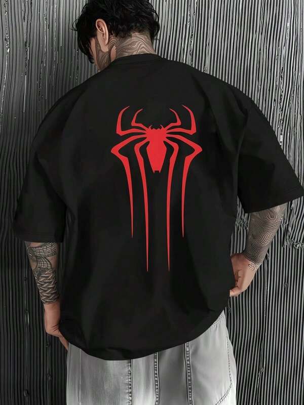 Camiseta para hombre con diseño de araña roja llamativa,estilo casual,220g,ideal para tu día a día.