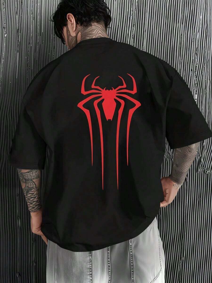 Camiseta para hombre con diseño de araña roja llamativa,estilo casual,220g,ideal para tu día a día. - Negro - Ver 1