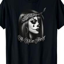 MenS NO MORE TEARS Chicana Tattoo Chola Gangster-Shirt Crew Neck High Street Short-Sleeved Breathable Everyday Shirt Gym - màu đen - Xem 1