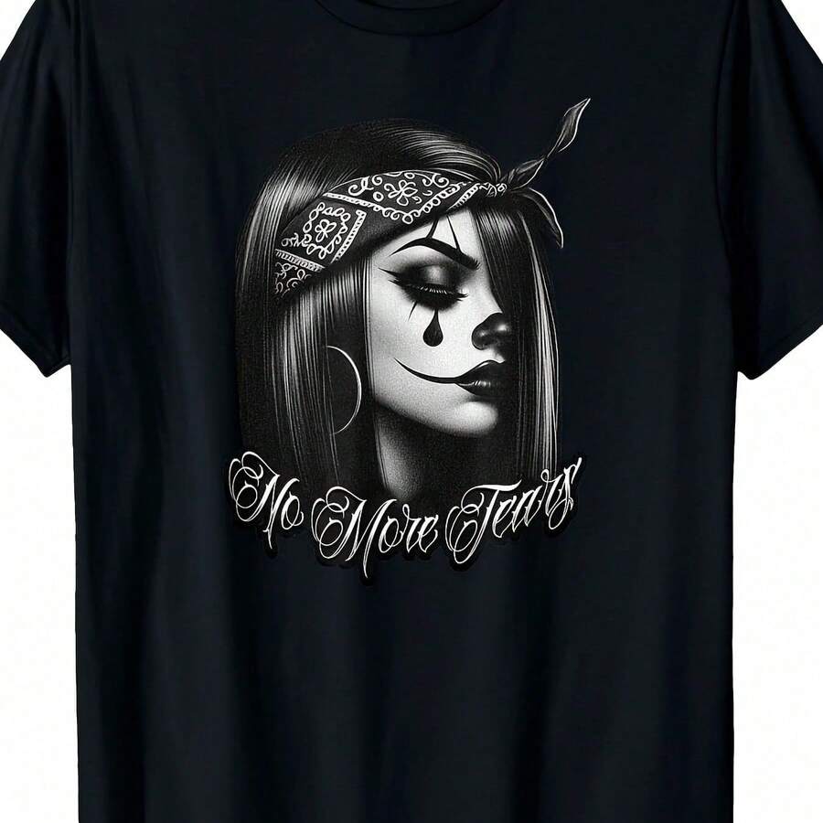 MenS NO MORE TEARS Chicana Tattoo Chola Gangster-Shirt Crew Neck High Street Short-Sleeved Breathable Everyday Shirt Gym - màu đen - Xem 1