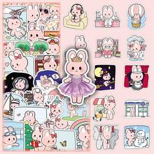 51pcs Colorful Painted Original Cute Pink Rabbit Cartoon Animal Decorative Stickers For Phone Case, Notebook Scrapbook Supplies Stationery Funny Stickers - 51 Original Photos Of a Pink Bunny's Daily Life. - View 1