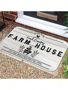 1PC Floor--Rustic Farmhouse Welcome Floor, Country Country Farm House Design With Rooster Pig Cow Illustrations, Decorative Entryway Rug Kitchen Bathroom, Whitewashed Wood Background With Dairy Produce Text--Flannel, MatSoft, Comfortable And Easy To Clean, Suitable Hallway Bathroom, Bedroom, Kitchen, Porch, Laundry Room, RV Outdoor Decoration Holiday Decoration Three Sizes Available Door Decor Fall Winter Decorations Home - Multicolor - View 2