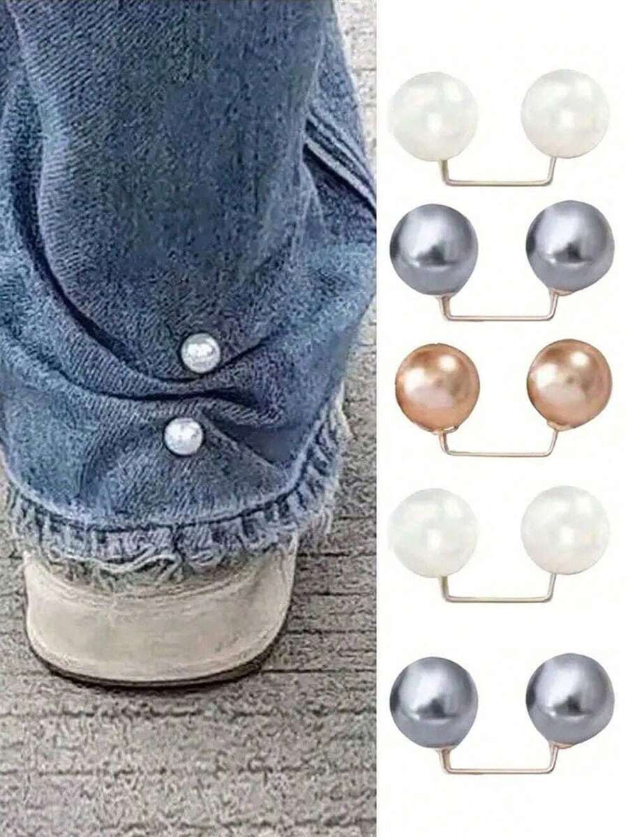 Pearl Pant Leg Clips - Invisible Pant Leg Fixers, No-Sew Pant Leg Clips To Prevent Dragging. Suitable For Sun Hat/Bucket Hat Cord Clips, Invisible Pant Leg Shortening Fixers To Prevent Pant Leg Dragging, Hidden Button-Style Leg Fixing Device For Pants, Skirts, Jeans To Prevent Dragging - Multicolor - View 1