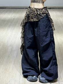 爵士舞高腰荷叶边透明雪纺披肩韩流街头风豹纹腰带，时尚派对夜店女装 - 黑色腰帶 - 查看 5