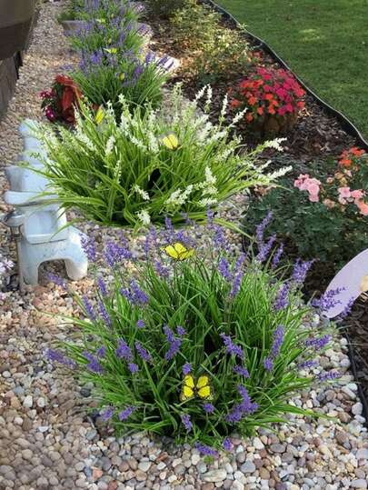 ArtiEleg 5/9 Pcs Artificial Lavender Bouquet With Butterfly Decor – 2026 Upgraded Adjustable Mondo Grass, No-Water Maintenance Fake Plants Fake Flowers Home Decor Room Decor Easter Mothers Day Gift Ideal For Outdoor Garden Patio, Indoor Living Room Tabletop, Balcony Flower Bed & Wedding Party Rustic Boho Decor