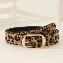 1件豹纹金属扣腰带，时尚百搭束腰带，欧美风格优雅女士腰链 - A - 查看 9