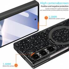 VIETAO 亮片、钻石时尚高品质闪亮电镀隐藏式圆形支架手机壳，兼容三星Galaxy Z Fold 7 6铰链全包保护手机壳，带钢化玻璃屏幕保护膜 - 黑色 - 查看 2