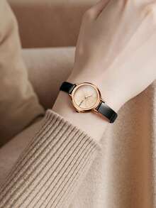 1pc Minimalist Elegant Women's Quartz Watch Fashion Classic Small Round Dial Premium Alloy Material Retro Temperament Elegant Minimalist Subtly Luxurious Style Perfectly Complements Modern Casual Wear - Black - View 5