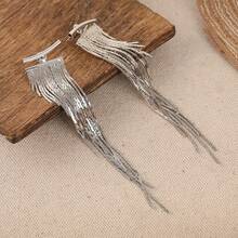 性感夸张不对称长流苏耳环，小巧精致，适合女士婚礼、派对和节日礼物 - 銀色 - 查看 3