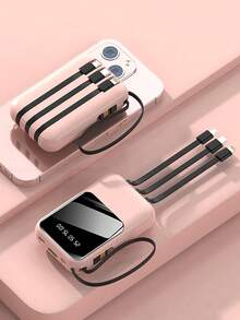 Mini Power Bank 20000mAh Built-In Fast Charging With Digital Display And 4 Cables Portable External Power Bank - 粉色 - 查看 1