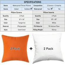 Almohadas de 18 x 18 pulgadas almohadas impermeables al aire última intervensión con insertos almohadas decorativas cuadradas para muebles de patio jardín sofá hogar naranja juego - Naranja - Ver 2