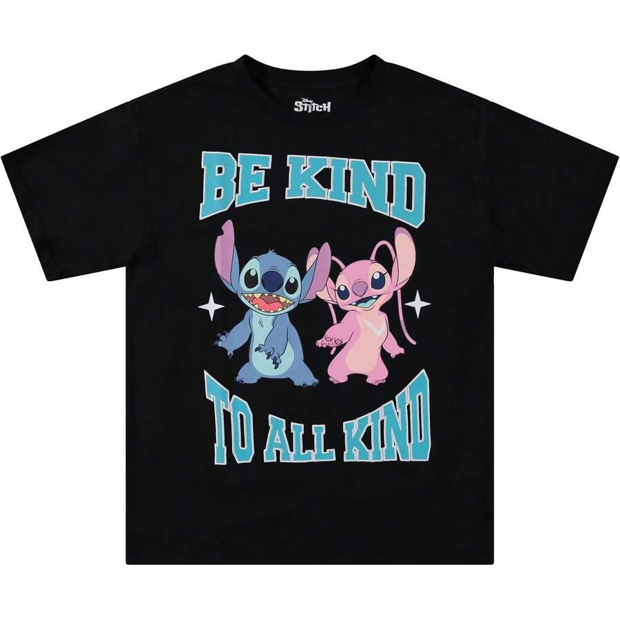 Ladies Lilo And Stitch Shirt - Ladies Classic Lilo And Stitch Embroidery Tee Lilo And Stitch Front And Back T-Shirt Summer Clothes,Summer Tops,Graphic Tee,Funny T Shirts,T Shirts For Men,Tops For Women,Girls Clothes,Clothes For Girls,Boys Clothes,Holiday Outfits For Women,Summer Holiday Outfits,Girls Holiday - Black - View 1