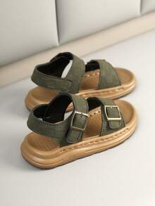 1 Pair Children's Fashion Sandals, Hook And Loop Rubber Non-Slip Soles, Outdoor Beach Shoes, Suitable For 3-12 Years Old - Khaki - View 2