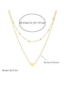 1pc Simple And Fashionable Gold-Plated Stainless Steel Snake Bone Bead Chain Layered And Stacked Three-Dimensional Heart-Shaped Pendant Jewelry Collarbone Necklace - Love - View 7
