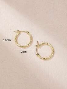 1对时尚简约纹理设计金色不锈钢圈形耳环，优雅耐用，适合女性日常佩戴 - 金色 - 查看 3