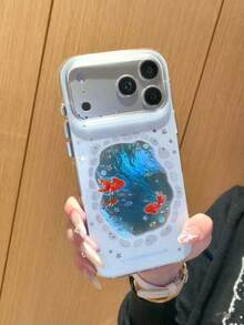 海洋奢华镀金炫彩金鱼设计透明防震手机壳，兼容 17 Pro Max，新款16寸带吊坠，流行韩系ins风，兼容 14，优雅女士 - 藍色 - 查看 3