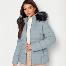Shendy Vendy Women's Warm Polyester Jacket With Fur Collar - Blue 1 - View 6