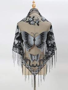 1pc Women's Lace Butterfly Rose Handmade Tassel Triangle Scarf, Fashionable And Elegant Ladies' Spring/Summer Versatile Floral Print Shawl, Lightweight Breathable Sunscreen Scarf/Headscarf - Multicolor - View 23