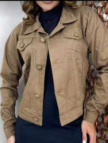 Women's Denim Jacket, Long Sleeves, With Pockets And Buttons On The Front, Fashion 2026 - 棕色 - 查看 3