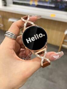 20mm Leather Quick Release Watch Band, X-Shaped Rhinestone Strap, Compatible With Samsung, , Watches, Suitable For Men And Women - Brown - View 5