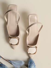 Nuevos zapatos de tacón alto de punta fina y diseño de espalda abierta, versátiles para uso en fiestas - Albaricoque - Ver 7