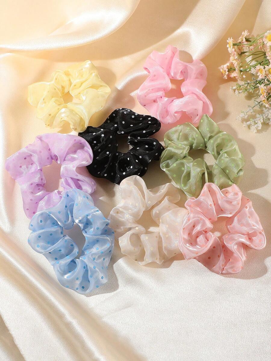 8 chiếc dây buộc tóc thời trang tối giản, nhẹ nhàng, họa tiết chấm bi bằng satin, nhiều màu sắc, kiểu dáng tươi trẻ, ngọt ngào, phù hợp để trang trí kiểu tóc hàng ngày. - Nhiều màu - Xem 1