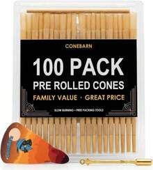 100 Paquete | Papel de fumar en conos | Conos de papel de fumar enrollados previamente en tamaño king con boquillas de filtro, palillo de empacar y cucharilla - Blanco - Ver 1
