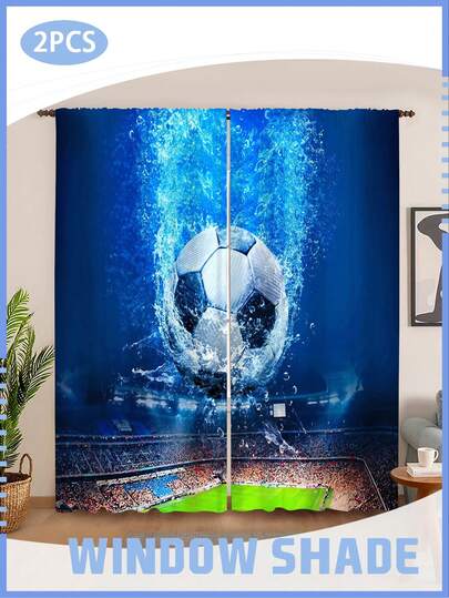 ستارتان بنمط كرة القدم، ستائر ذات موضوع رياضي لغرفة الأطفال، معالجة نافذة تصفية الضوء بحلقات، قابلة للغسل في الغسالة لغرفة الأطفال والمراهقين وغرفة الألعاب