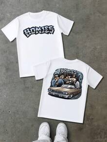 Homies Car Men's Vintage 220g Double Sided T Shirt 1pcs  Graphic Men Clothes Streetwear Digital Printed T Shirt 100% Cotton Y2K Tee Gifts For Boyfriends Car Enthusiast Tees - White - View 1