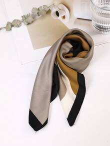 1条女士撞色几何印花方形真丝围巾，优雅领巾头巾缎面发饰，沙滩、假日 - 彩色 - 查看 3