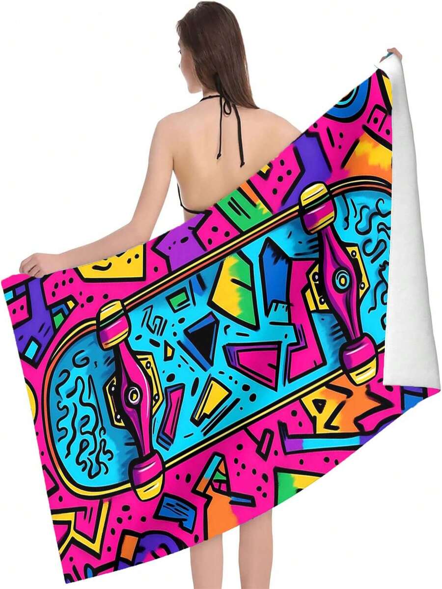 1pc Ultra-Fine Fiber Beach Towel, Super Absorbent Quick Dry Swimming Towel, Lightweight Soft Beach Blanket, Suitable For Beach, Swimming, Outdoor Camping Travel, Ideal Beach Essential, Pool Towel - C - View 1