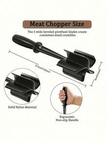 1pc Black Meat Chopper, Heat-Resistant Nylon Handheld Meat Grinder Mixer, Beef Blender, Non-Stick Coating Mincing Mixer, Home Potato Mixing Tool - Multicolor - View 3